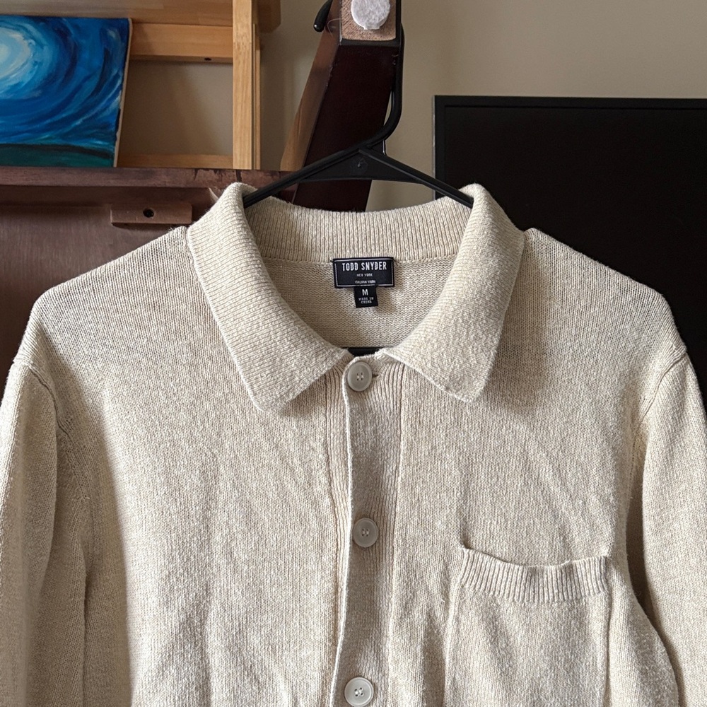 Todd Snyder Cream Knit Button-Up Linen/Cotton Pub Jacket